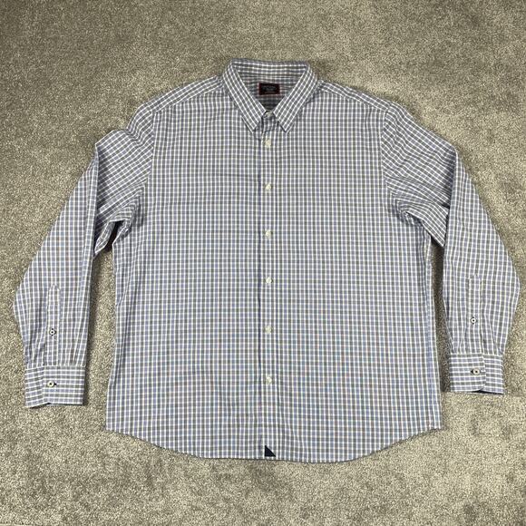 Untuckit Dress Shirt Mens XXL Wrinkle Free Plaid Cotton Button Up Workwear Blue - Picture 2 of 13